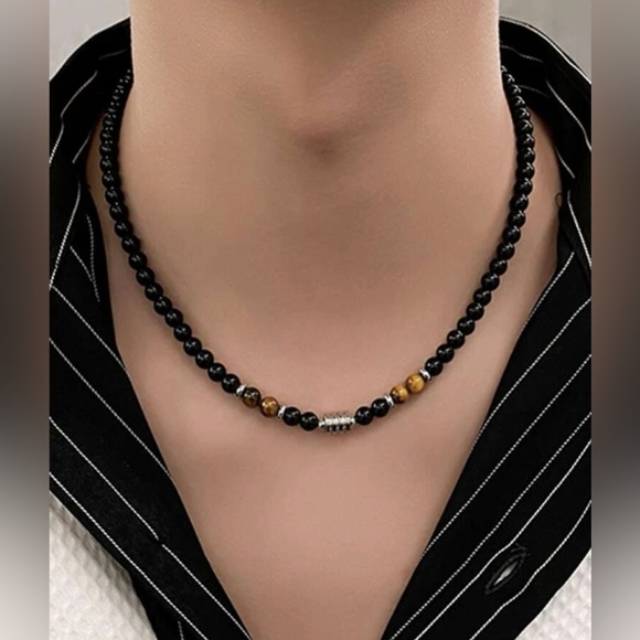Other - ✧ Men’s Minimalist Black Natural Agate Tiger’s Eye Beaded Necklace